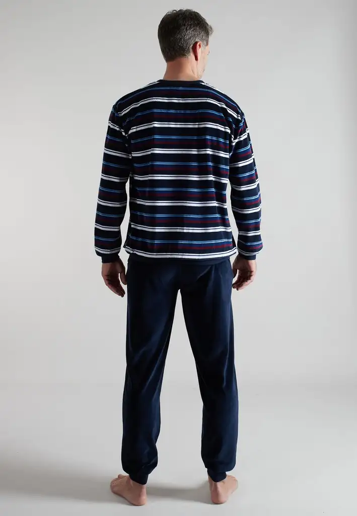 Götzburg heren pyjama velours 452417 blauw - Afbeelding 3