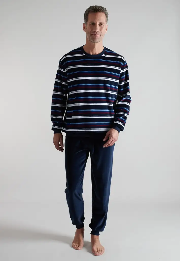 Götzburg heren pyjama velours 452417 blauw - Afbeelding 4