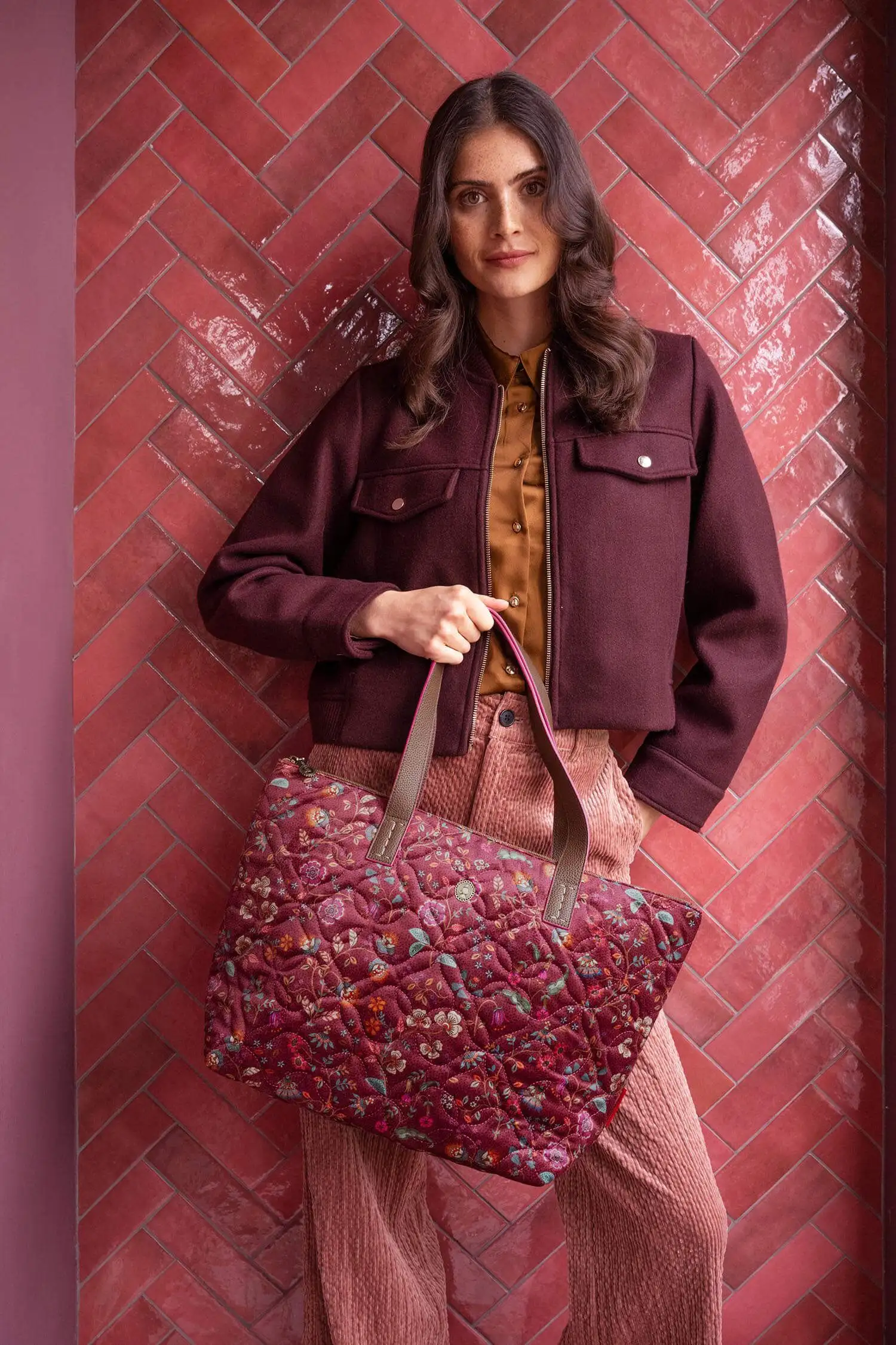 PiP Studio tote bag Tilda Flora Bangelore medium dark pink - Afbeelding 4