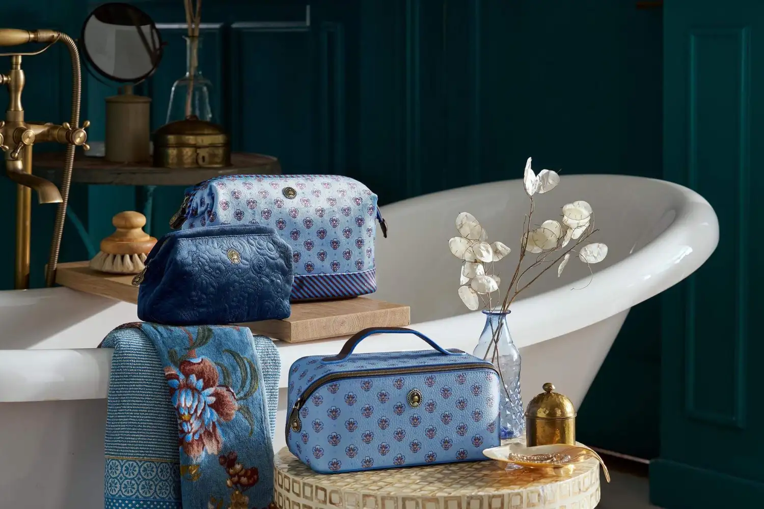 PiP Studio cosmetic bag Cyrille Jaipur Flower medium blue - Afbeelding 4