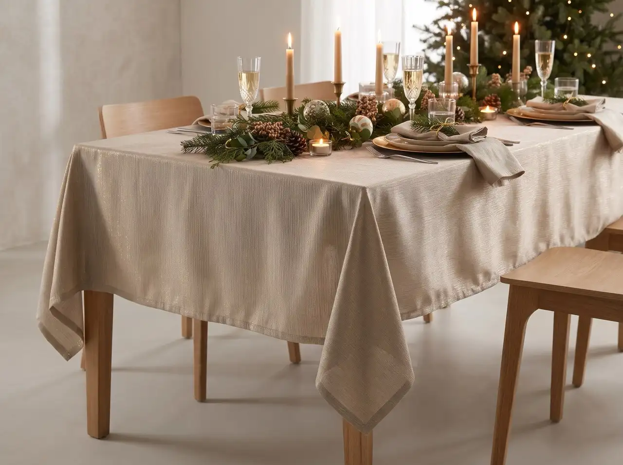 Textino tafellaken Shimmer 140x240cm light taupe - Afbeelding 4