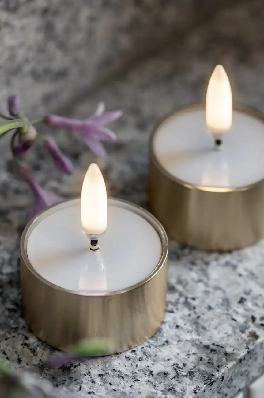 Uyuni led-waxinelichtje tealight r4,1 x h2,3cm metal brass 2-pack - Afbeelding 2