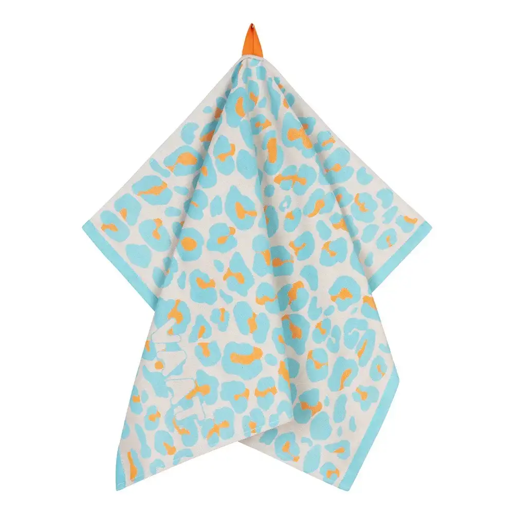 Vaat Amsterdam theedoek I Love Leopard turquoise orange